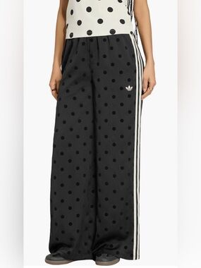 adidas Black and White Wide Leg Polka Dot Track Pants
